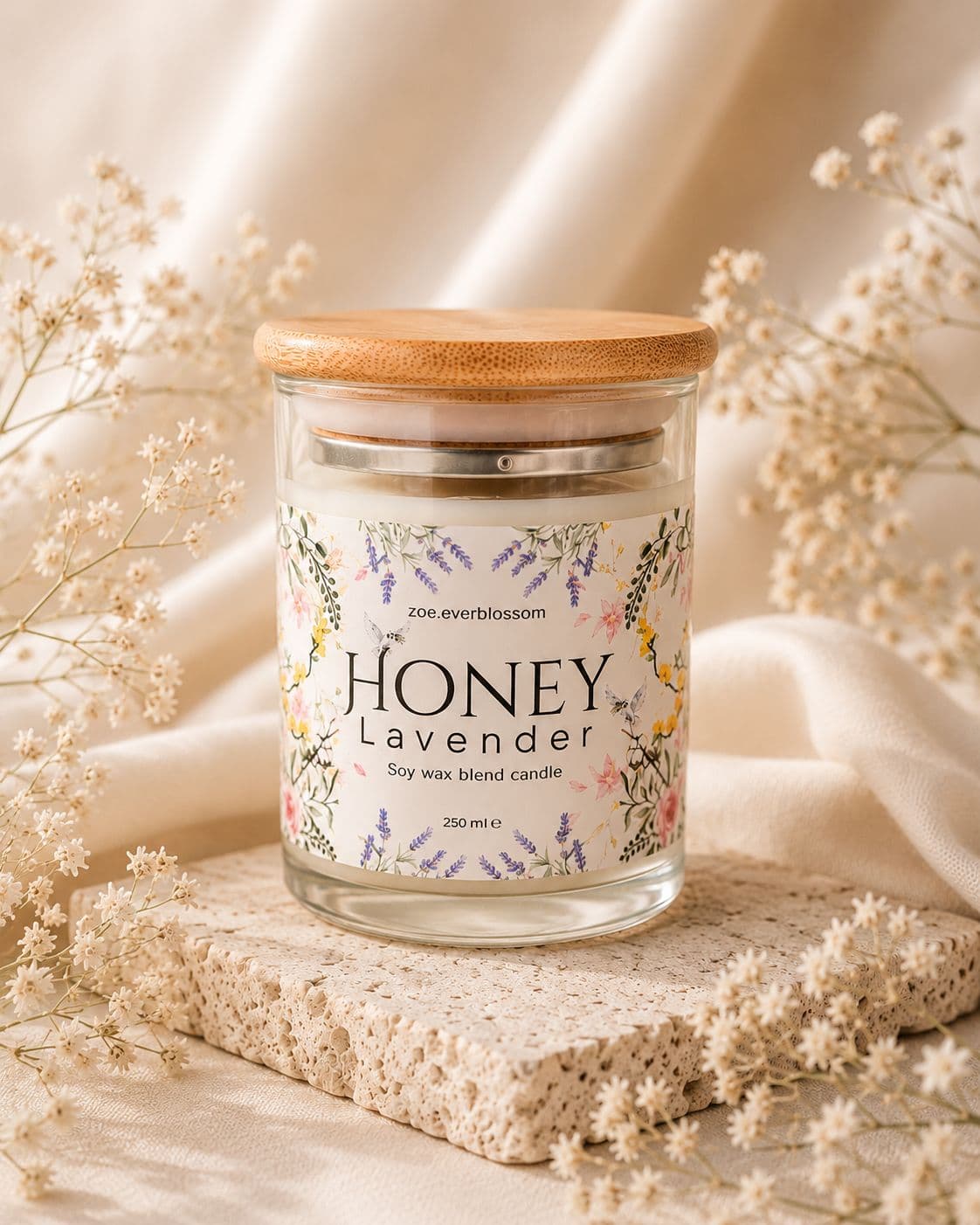 Honey Lavender Clear 250ml dengan jar bening dan tutup kayu